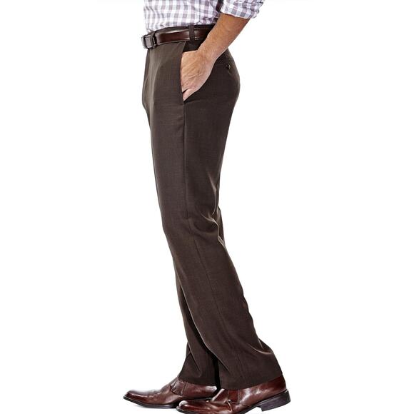 Haggar Men's E Clo Repreve Stria Classic Fit Flat Front Dress Pant, Brown, 40x32 - Picture 2 of 4